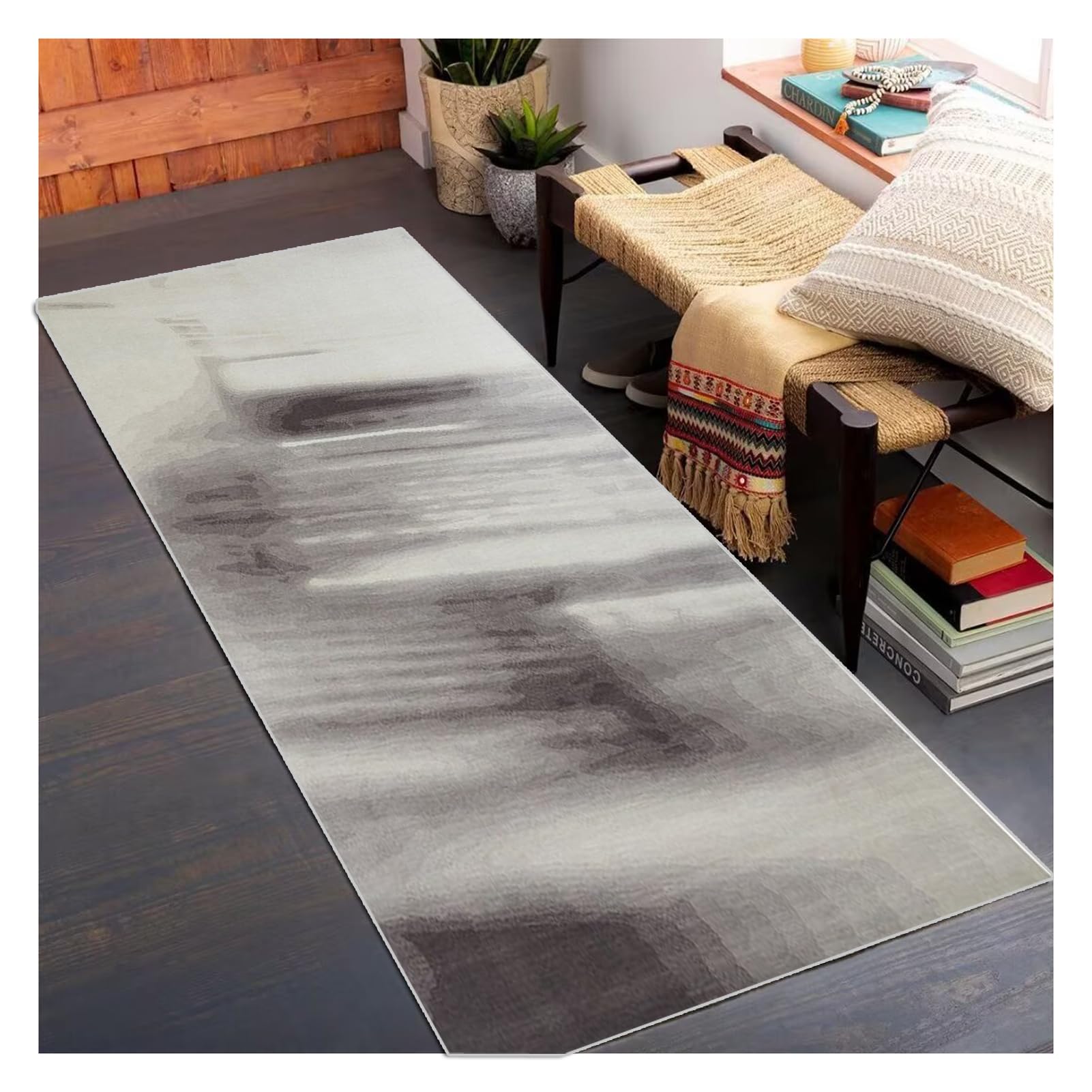 Grey Abstract Hallway Carpet Runner Non Slip Washable Extra Long 40x500cm Runner Rug Modern Pattern Kitchen Floor Mat Narrow Rugs for Hall Living Room Bedroom Entryway Corridor Durable Runnerm