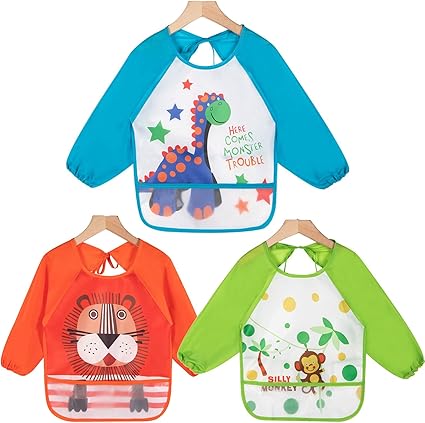 Grembiule Impermeabile Per Pittura Bambini 2-8 Anni - Camice Con Maniche E Tasche - Protezione Per Arte E Cucina