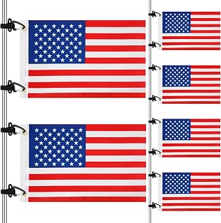 6 Pcs Golf Cart Flags 12" x 18" Easy Installation American USA Flags for Golf Cart, Boat, Bike, Marine Yacht with Elastic Strap Bracket for Fourth of July Decorations
