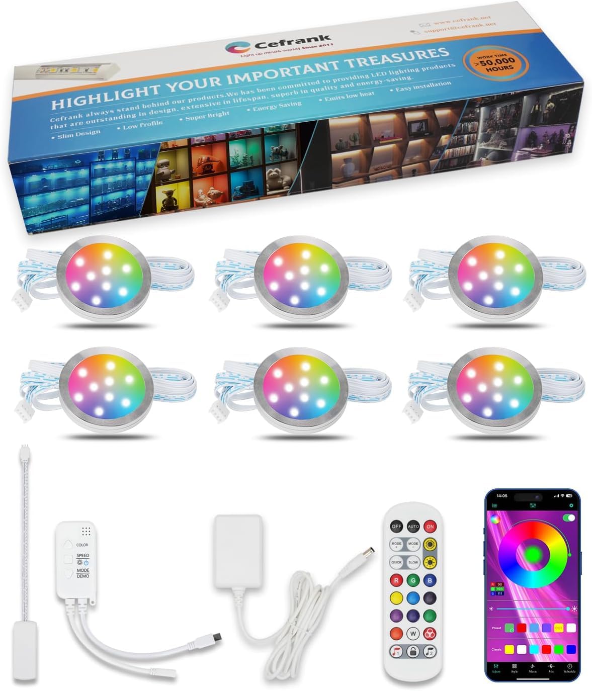 Kit de Iluminación Bajo el Gabinete, Luces LED RGB Inteligentes con Control Remoto, Control de APP, Sincronización de Música, Modos de Escena, Luces LED de Cambio de Color