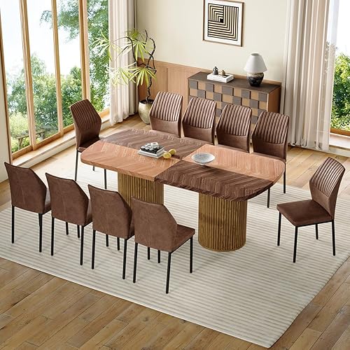 Miniatura 42 de Juego de mesa de comedor de 79 pulgadas para 10, juego de mesa de comedor grande para 10 personas con sillas acolchadas, juego de mesa de cocina