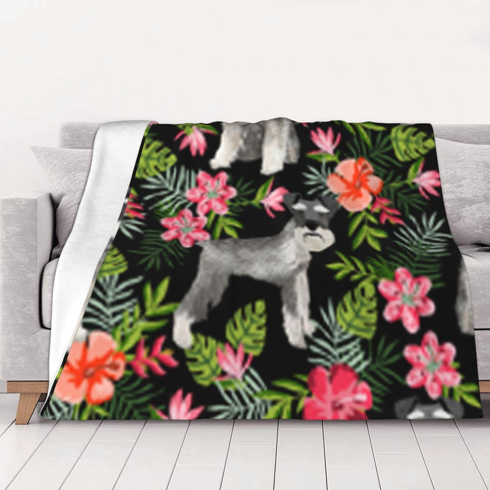 AUBKFELD Schnauzer Printed Flannel Blanket 102x76 CM, Soft & Warm Throw Blanket for Sofa/Couch/Bed/Car, Gifts for Audlts Women Men