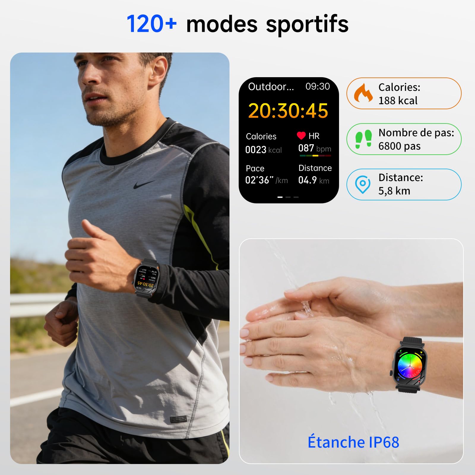 YUPENG 2026 Nouv’ Montre Connectée avec ECG/HRV/Acide urique/IMC, 1.88" Smartwatch avec Appel Bluetooth, 24/7 Fréquence Cardiaque/Sommeil/SpO2/Apnée/Appel d'urgence/SOS pour Android iOS
