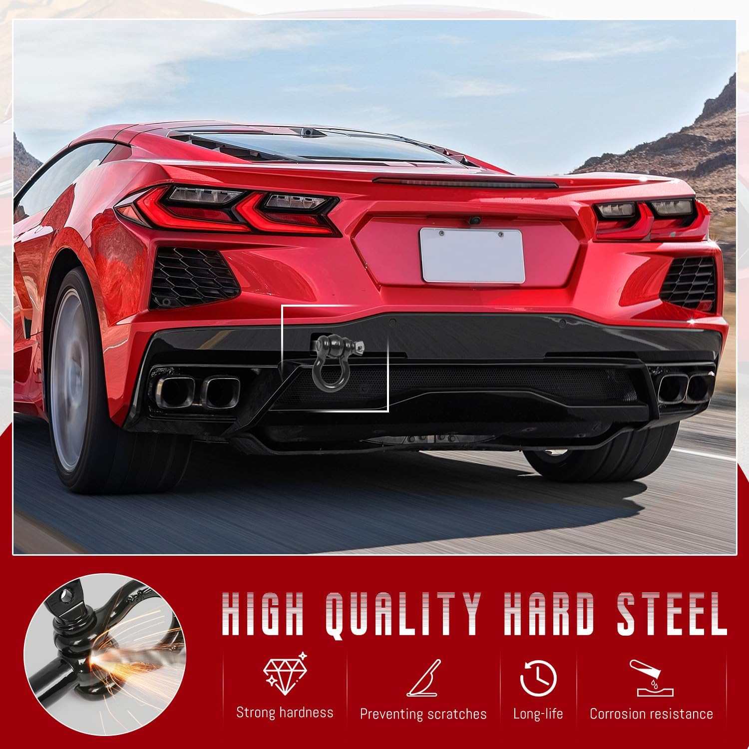 Tow Hook,Front Rear Bumper Mid Engine Trailer Towing Hooks fit for Corvette C7 C8 GS Z06 ZR1 2014-2025,15234068,Emergency Track Racing Towing Accessory (Black)