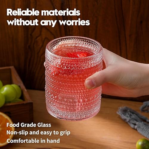 Miniatura 3 de Hobnail - Juego de vasos para beber de 6, 12 onzas, juego de vasos de cóctel vintage, vaso de agua transparente en relieve, para cerveza, whisky,