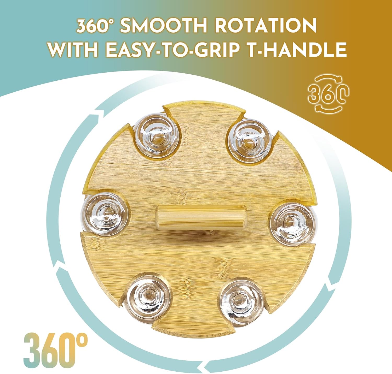 360° Rotating Bamboo Whiskey Glass Rack – Compatible with Glencairn Glasses, 6-Glass Holder with T-Handle and Tray, Premium Lacquered Bamboo Bar Accessory