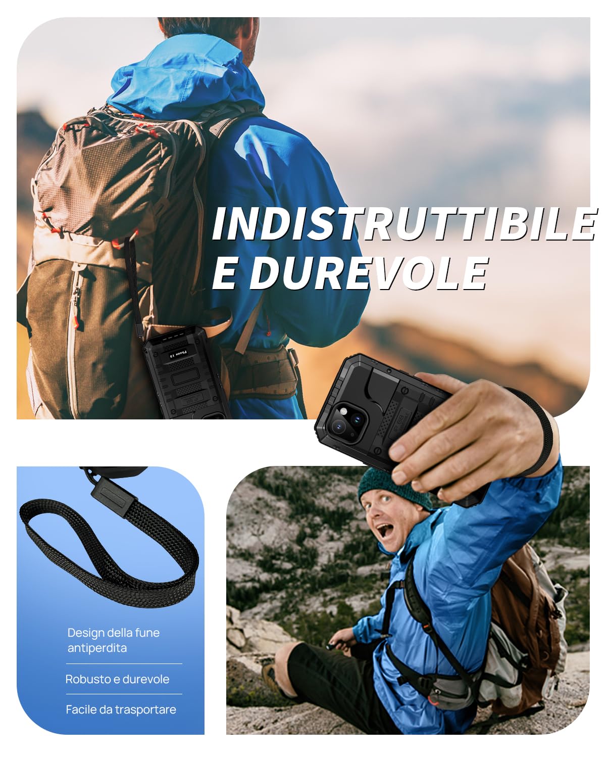 Lanhiem Cover per iPhone 13 IP68 Impermeabile, Metallo 360°Completa Waterproof Case con Protezione Schermo, Militare Antiurto Armor, Subacquea Antipolvere Custodia per iPhone 13, Nero
