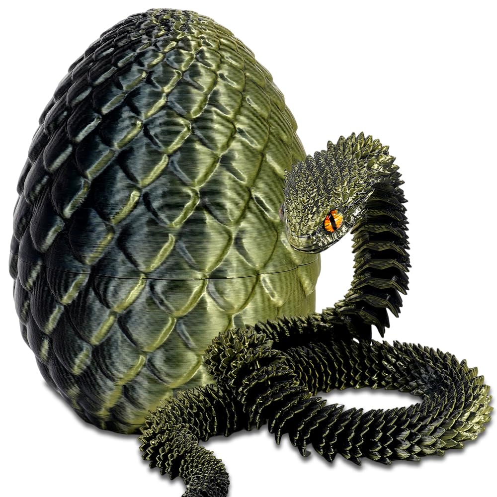 HATFRYF 3D Printed Snake in Egg, Easter 3D Printed Dragon Egg Snake Eggs, Articular Mobility Toys for Adults and Kids, for Home and Office Decoration(Black Gold) — image 1