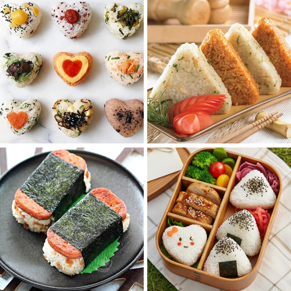 Moule à Onigiri en Bois,Moule Sushi Maker,Moules à Boule de Riz,Moule à Boulettes Réutilisable,Presse Riz Sushi,Forme Onigiri Antiadhésive pour Camping Familial, Pique Nique, Cuisine
