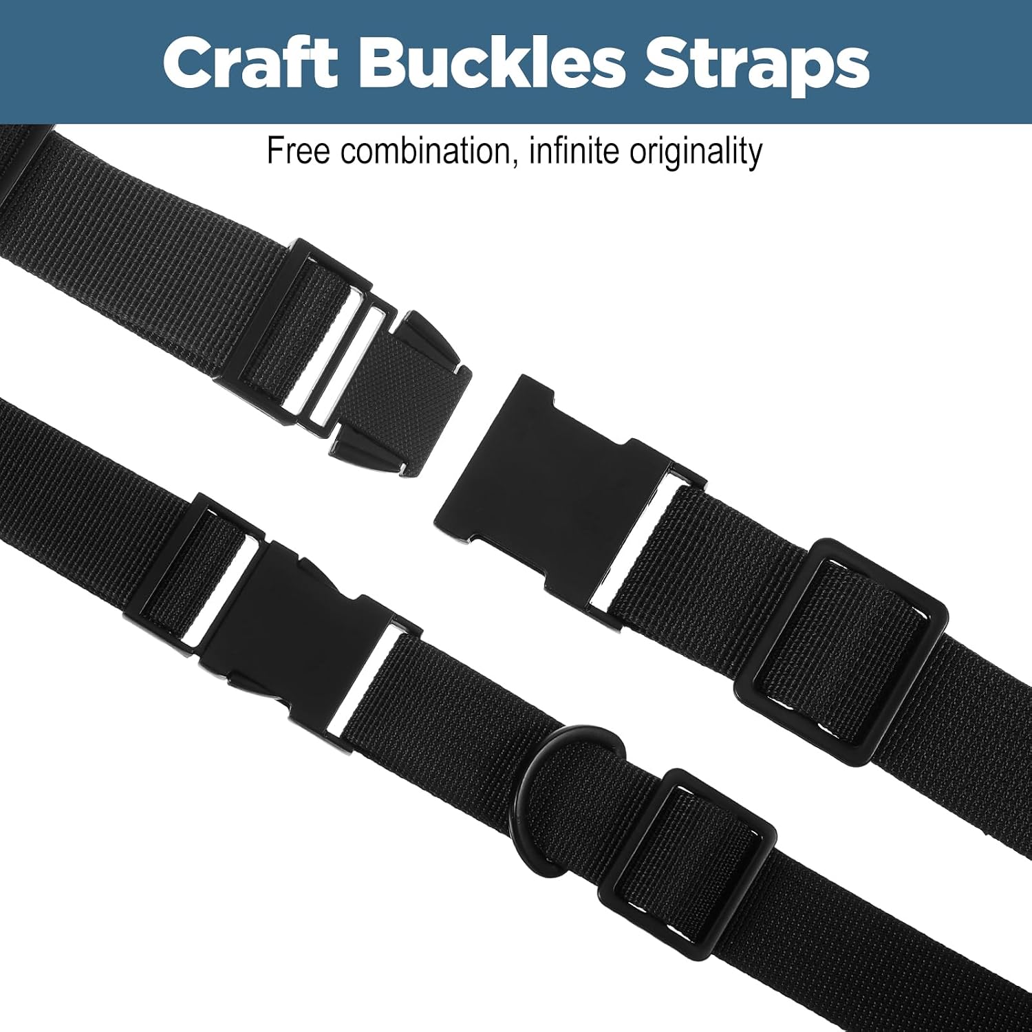 32 Pcs Side Release Buckle & Dog Collar Hardware Set, 8 Pcs 1 Inch Arc Buckles + 8 Pcs D-Rings + 16 Pcs Tri-Glide Slides, Zinc Alloy Metal for Straps Webbing (Black, 5.7 x 4.1 x 3.3 In)
