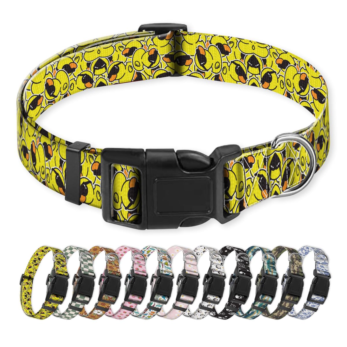 NUGGHU Dog Collar, Cute Puppy Collar, Funny Pet Collar, Adjustable Soft Dog Collars for Medium Dogs Cool Yellow Ducks