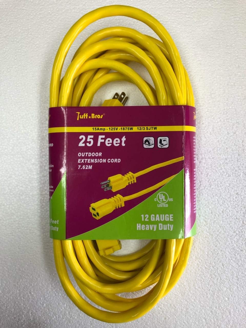 Heavy Duty 12 Gauge Outdor Extension Cord 25ft 15 amp 125V UL Approved