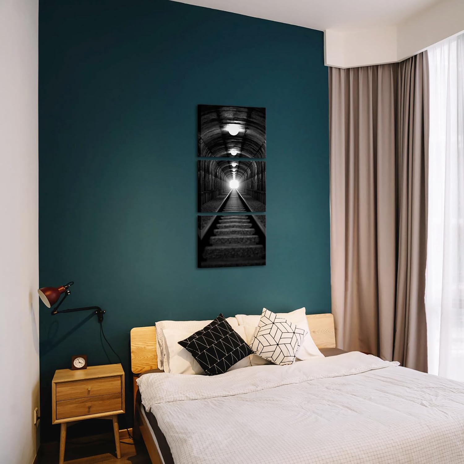 Nachic Wall Black and White Canvas Wall Art Train Tunnel with Light Picture Painting Old Tunnel Poster Prints Modern Home Decor