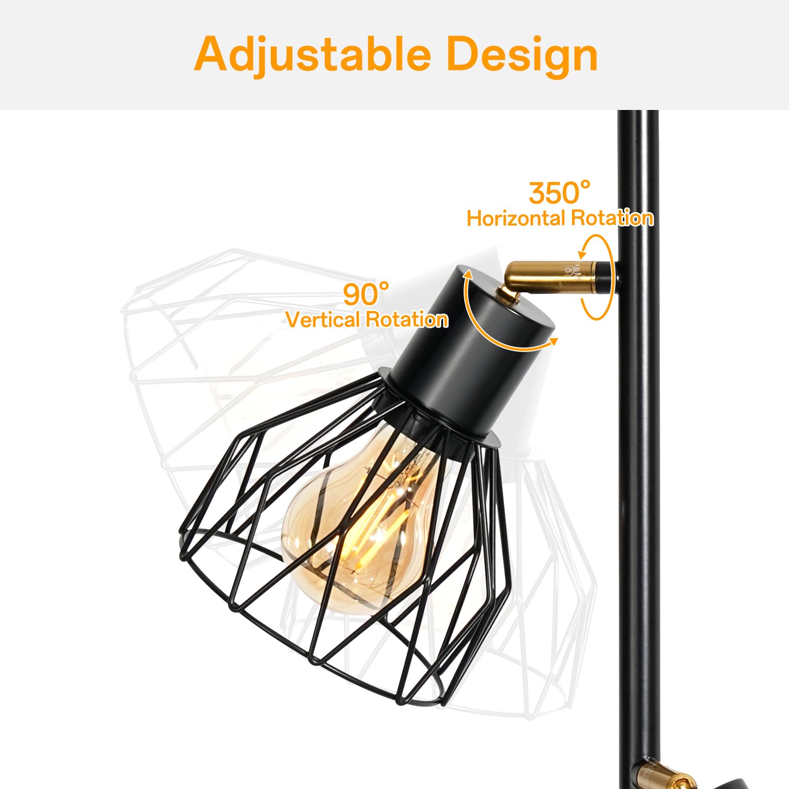 Lámpara de Pie Salón LED Modernas Lámpara de Pie Lectura Industriales Regulables Negra E27 Lámpara de Pie Vintage con 3 Luces y Trípode Lámpara de Pie Alta para Sala de Estar y Dormitorio