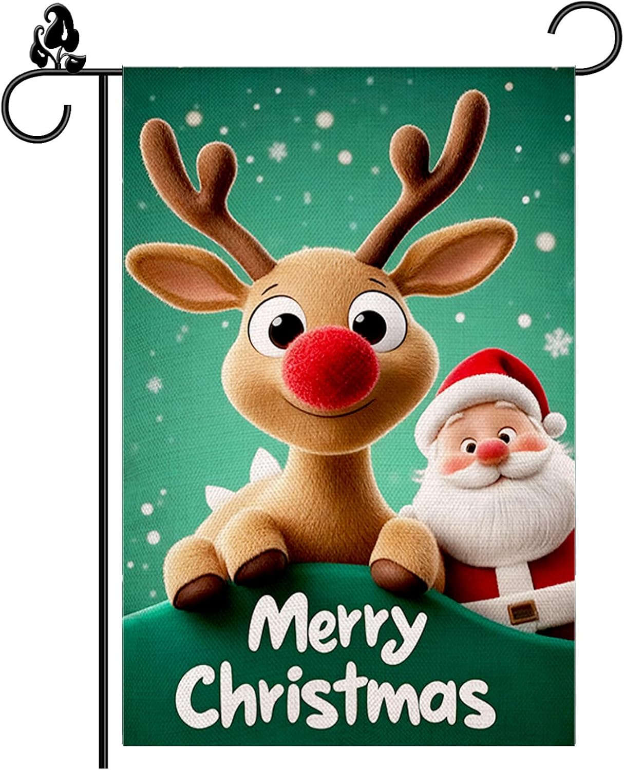 Merry Christmas Garden Flag 12x18 Inch Double Sided Outside,Santa Deer Xmas Happy Holiday Season Yard Flags,Burlap Welcome Small Garden Flags Vertical Banner for Outdoor Decoration