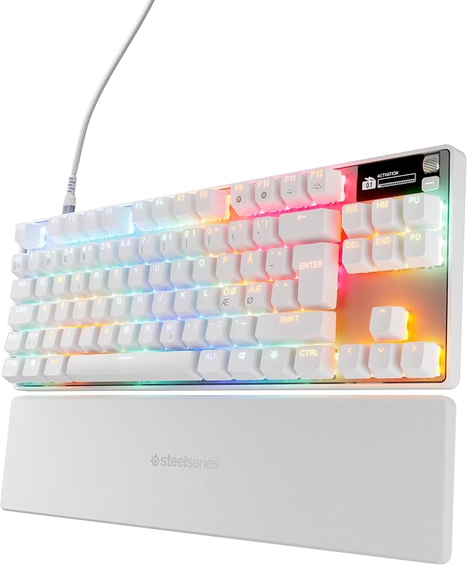 SteelSeries Apex Pro TKL Gen 3 Blanco Interruptores OmniPoint 3.0 - Accionamiento Ajustable - Rapid Trigger - Preajustes - Modo protección - Rapid Tap SOCD - OLED - RGB -Teclas PBT -USB-C -Nor QWERTY