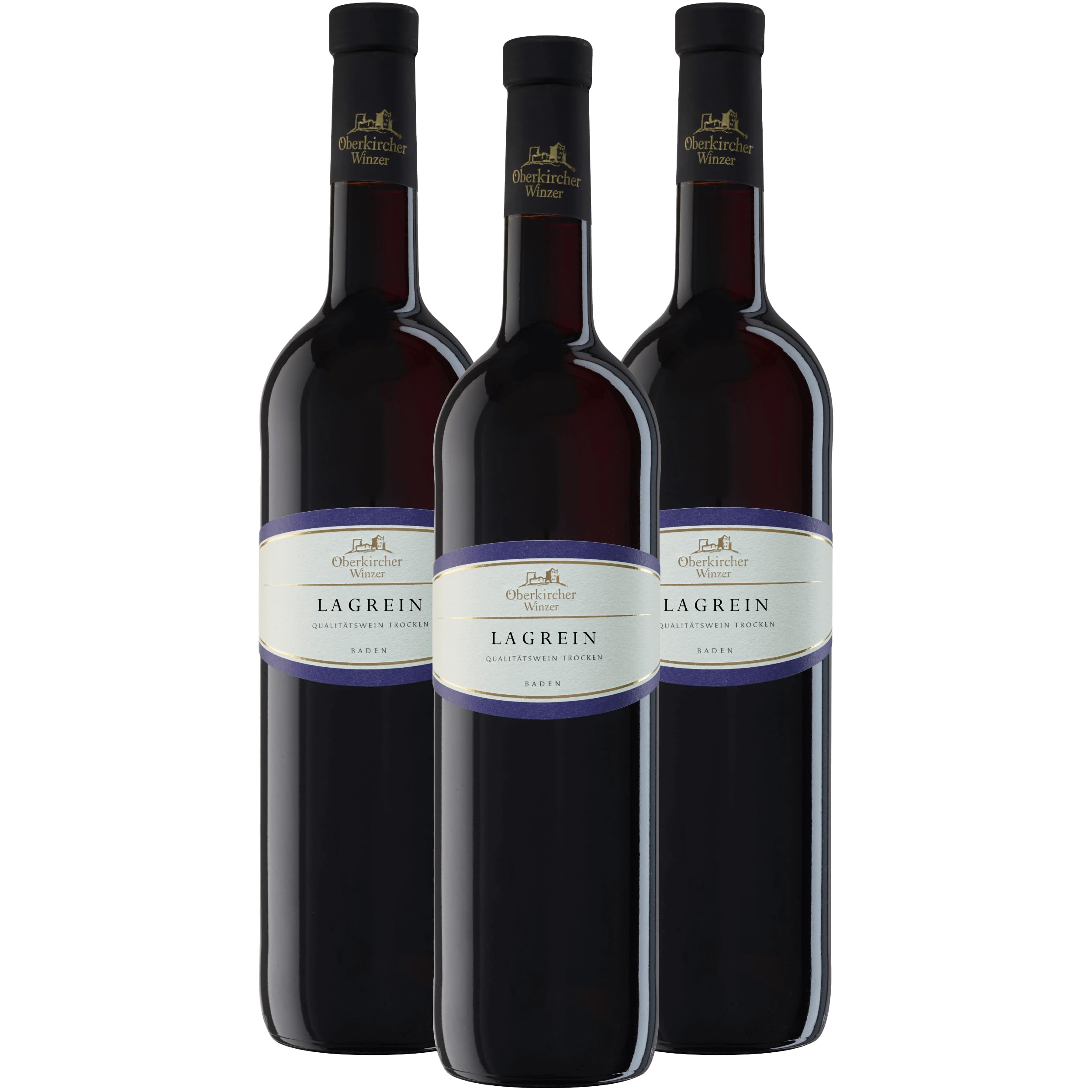 Oberkircher Winzer Lagrein Qualitätswein trocken - VINUM NOBILE - tanninreicher Rotwein, Aromen von Waldbeere, Kirsche und Bitterschokolade - Badischer Wein, Anbaugebiet Ortenau (3 x 0,75l)