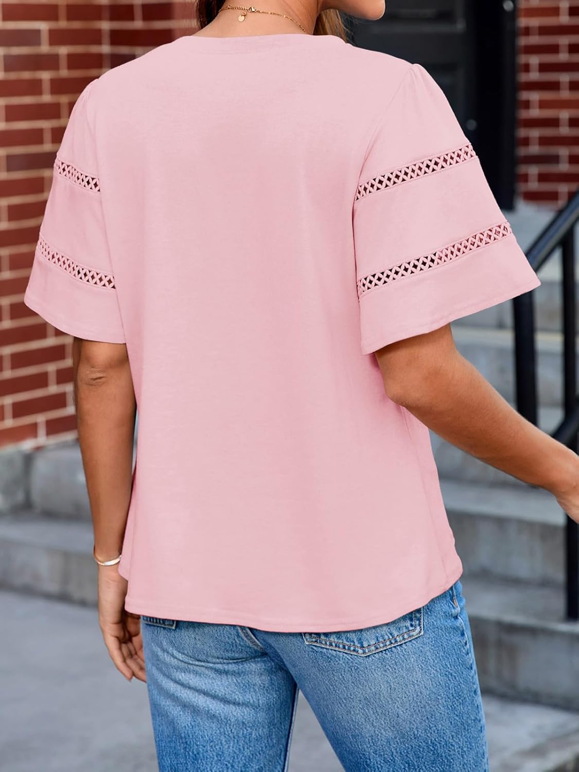 Tankaneo Womens Eyelet Short Sleeve Tops Trendy Casual Loose Fit Tunics Crewneck Summer T Shirts - Image 5