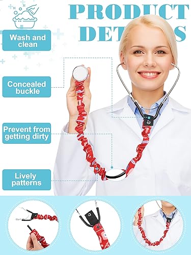 Miniatura 3 de Tondiamo 6 fundas para estetoscopio para estetoscopio, fundas elásticas de tela compatibles con 6 estilos de estetoscopio para el cuello para