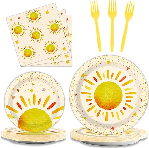 96 piezas de decoración de primer viaje alrededor del sol, platos para fiesta de cumpleaños, estilo bohemio, desechables, servilletas, juego de