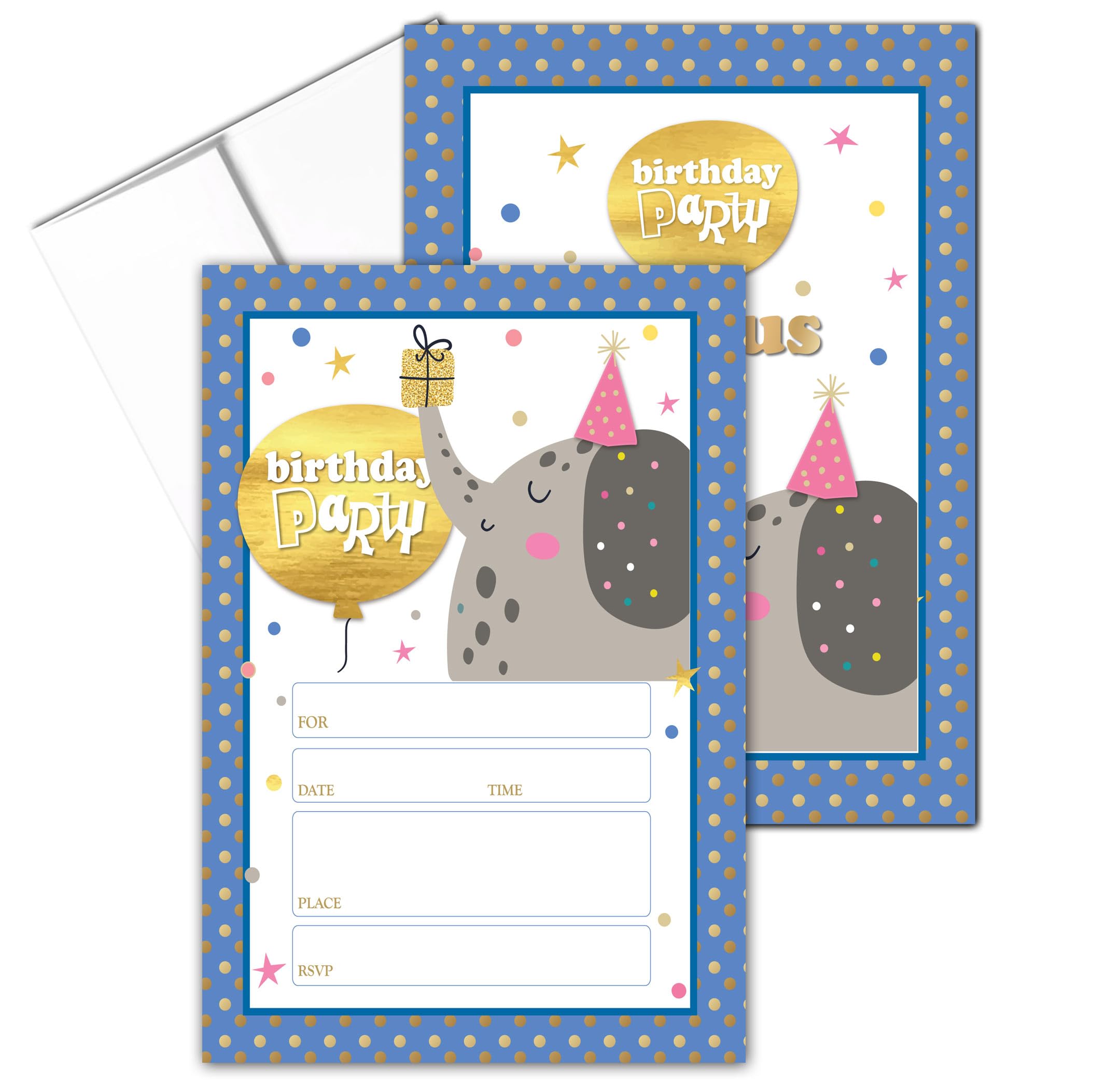 Stonehouse Collection Elephant Birthday Party Invitations – Fill-in-the-Blank – Set of 25 (5x7) with Envelopes (Elephant)