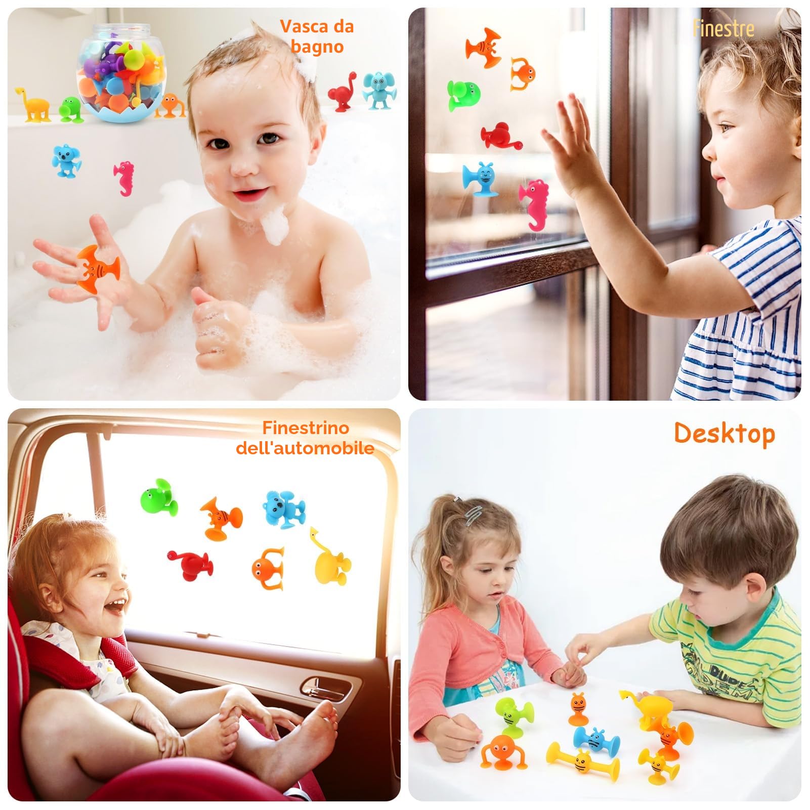 Giochi Bagnetto Neonato, 26 Pezzi Giocattolo a Ventosa in Silicone con Organizzatore, Giocattolo Sensoriale da Viaggio Giocattoli Bagno Educativi Regalo per Bambini 3 4 5 6 7 Anni