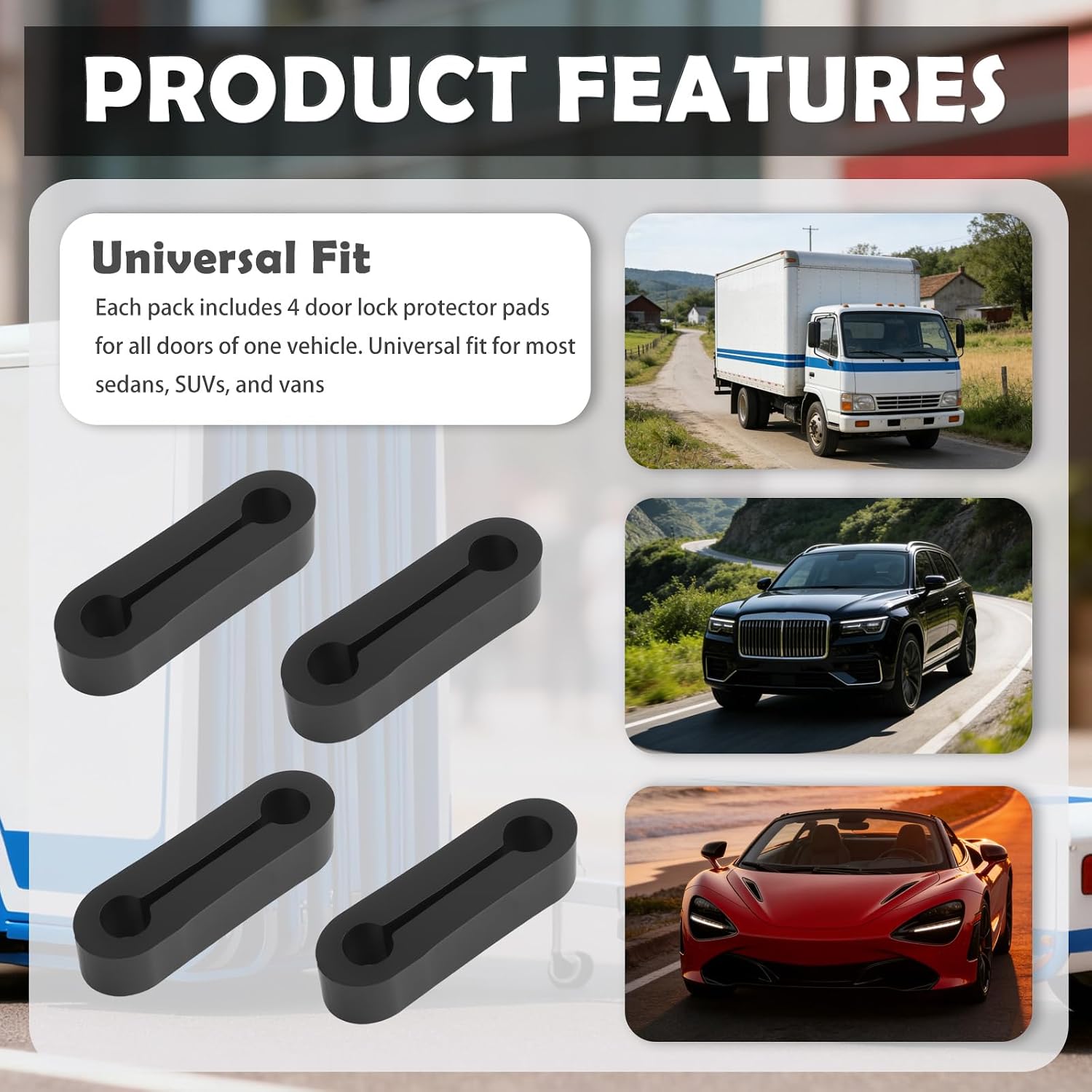 4PCS 2026 Upgraded Car Door Lock Cover Pad,Rubber Car Door Lock Protector to Reduce Closing Noise & Vibration,Universal Cars Doors Latch Cover Pads for Most Vehicles