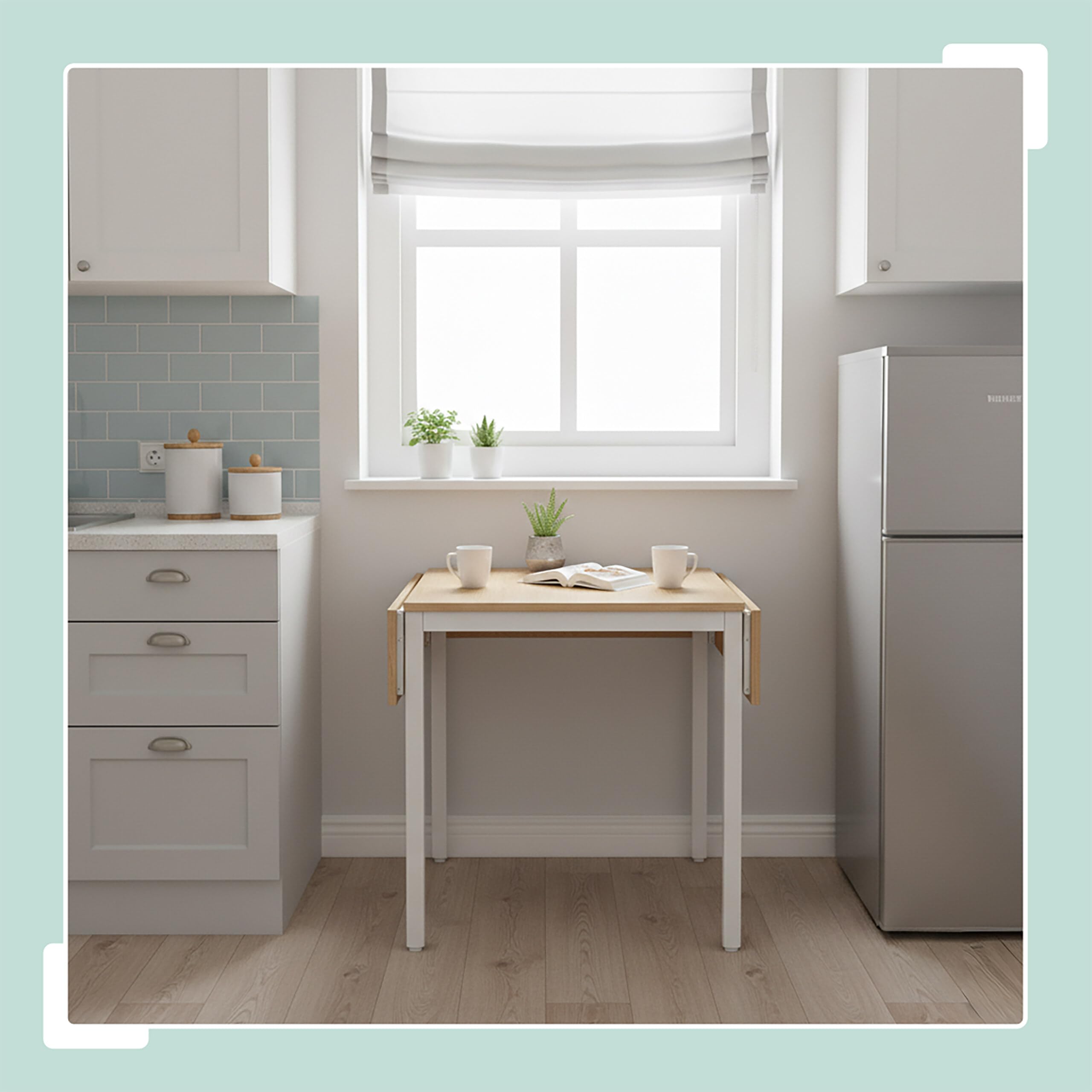 Relaxdays Tavolo da pranzo pieghevole, 2-4 persone HLP 76x120x78 cm, salvaspazio, cucina, MDF e metallo, naturale/bianco