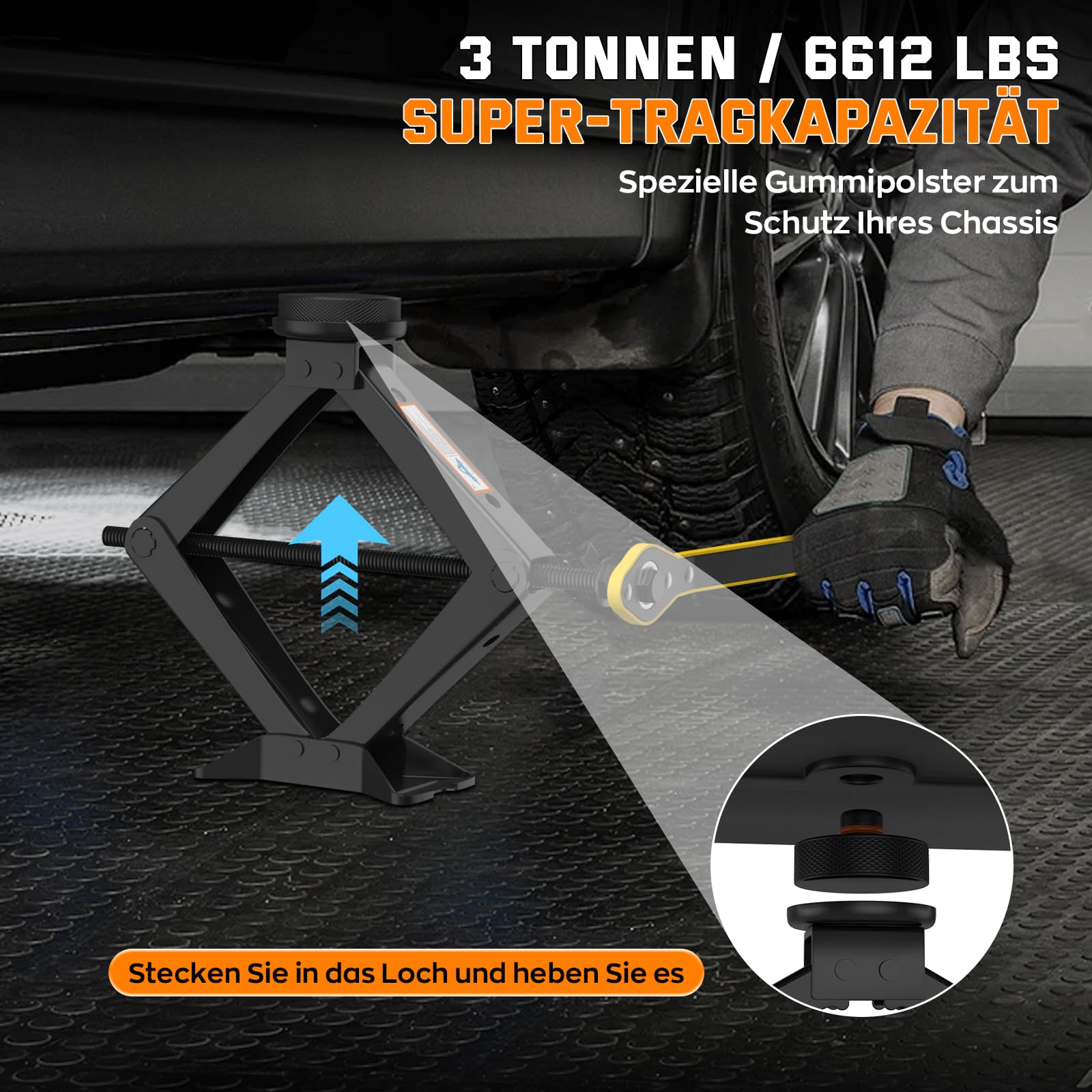 IMAYCC Cric Per Auto 3T/3000kg,Universale Cric Auto per Tesla Con Tampone In Gomma,Cric Portatile Per Auto Con Chiave Per Dadi Ruota,Kit Emergenza Auto Per Tesla 3/Y/S/X Manutenzione e Riparazione