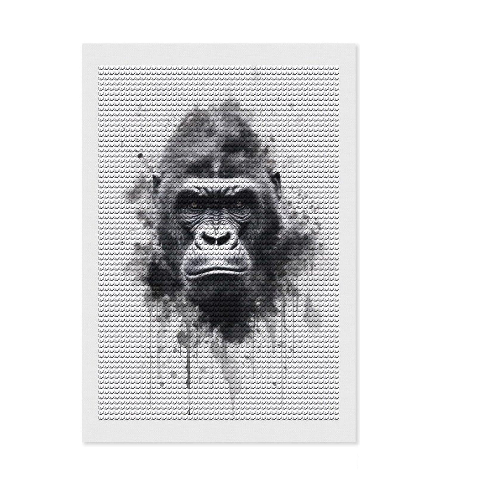 Junmoney Gorilla Beauty Black Ink Diamond Painting Canvas Set 8"x12", Decorate Your Room, Relaxing DIY Hobby, Modern Decor, Birthday Gift