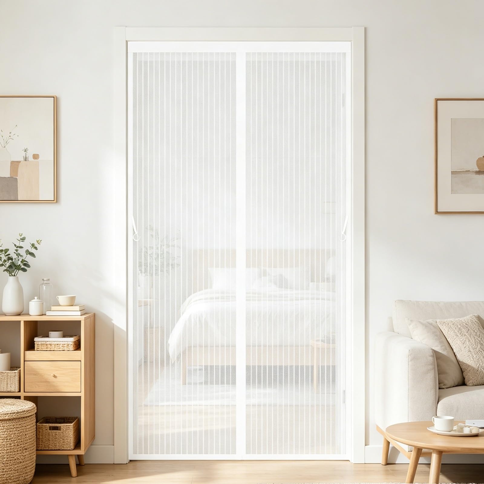 Magnetic Screen Door 95 x 245 cm Curtain, Heavy Duty Self-Sealing Mesh, Door Screen Automatically Closes Fly Insect for Front Doors, Sliding Doors, White