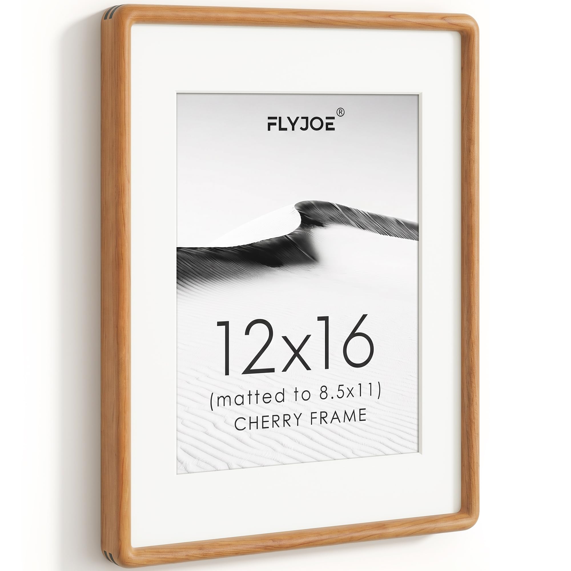 12x16 Picture Frame, Natural Solid Cherry Wood Photo Frame, Rounded Corner