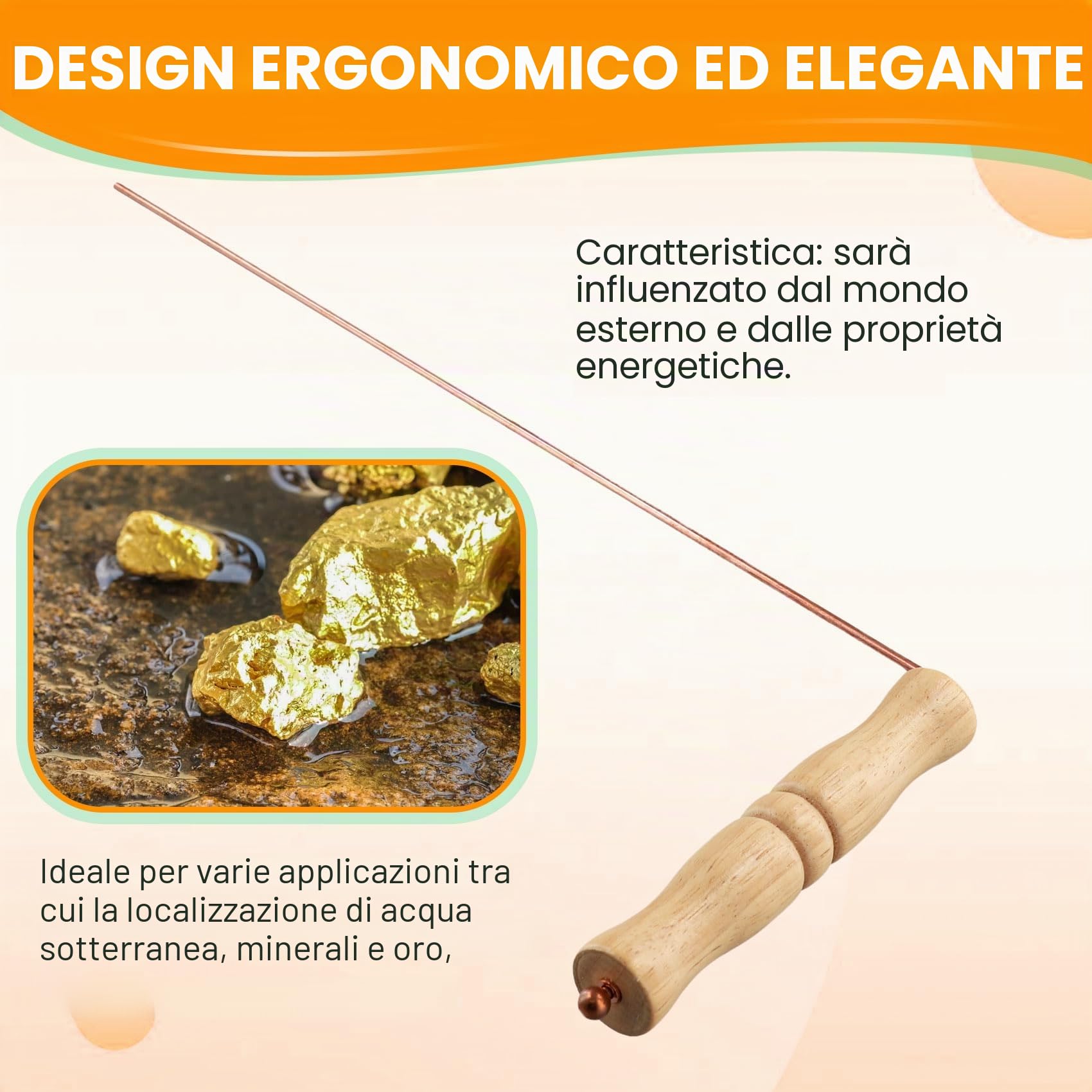 Kit di Bacchette da Rabdomante In Rame per Strumento di Divinazione - Bacchette da Divinazione con Manici In Legno Naturale