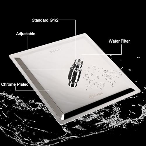 Miniatura 2 de HarJue Cabezal de ducha con brazo de extensión, cabezal de ducha cuadrado de alta presión con brazo de ducha, cabezal de ducha de acero inoxidable,