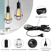 Crzpchas Ipari Függő Lámpa Fekete Fém Vintage Csillár Kapcsolóval 4,5m Kábel E27 Foglalat 60W Loft Stílus 3