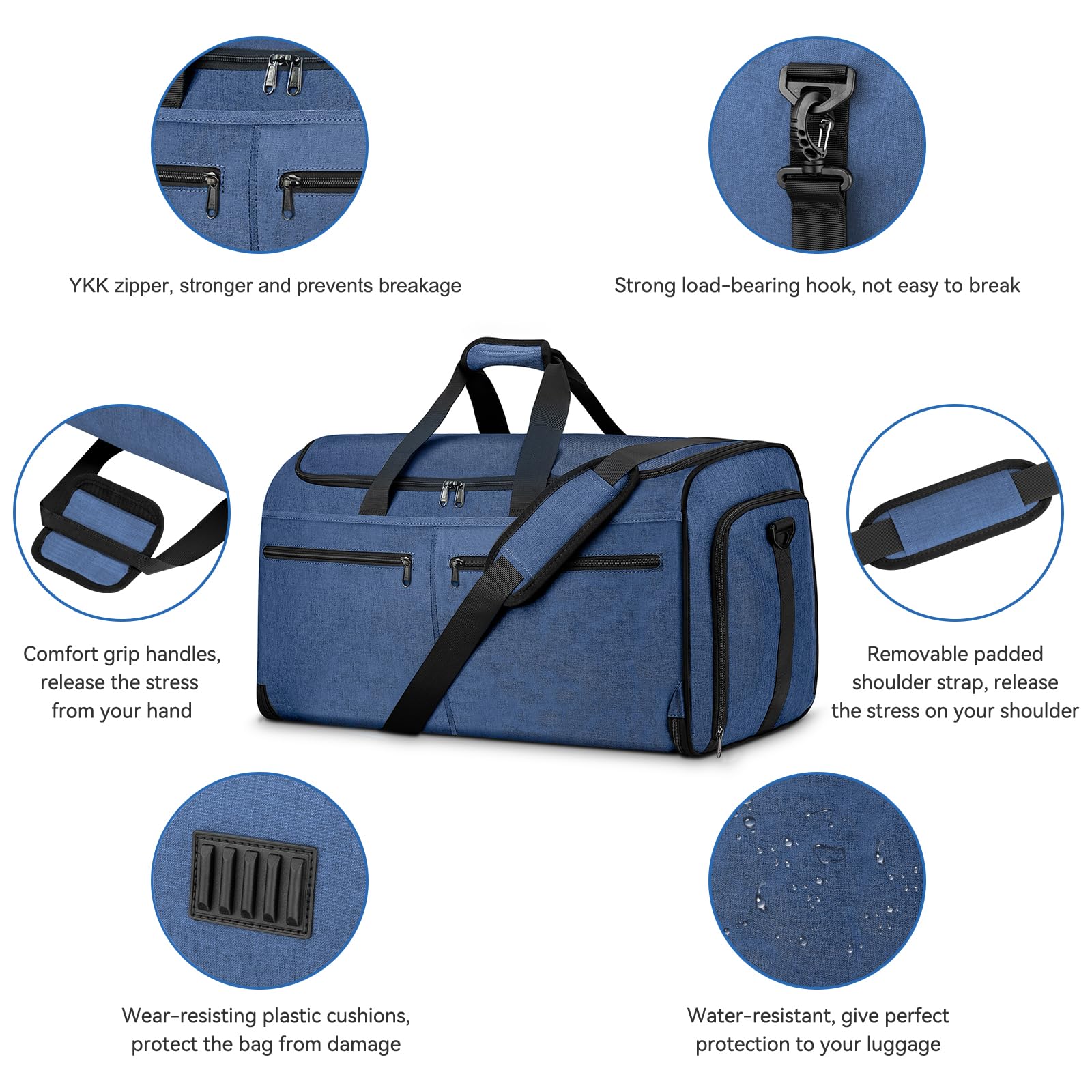 Bukere - Bolsa de viaje convertible para ropa de viaje, con compartimento para zapatos, correa de hombro desmontable, bolsa de traje de fin de semana 2 en 1 para hombres y mujeres, Blue, Bolsa de ropa