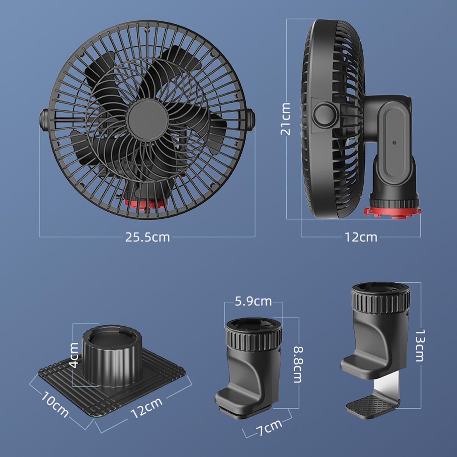 Soporte de Visera del Coche 2 en 1, Ventilador Multifuncional de 12V/24V con Clip, Bajo Ruido, Ventiladores para Automóviles con Velocidad Variable Sin Escalas-Common-5PCS