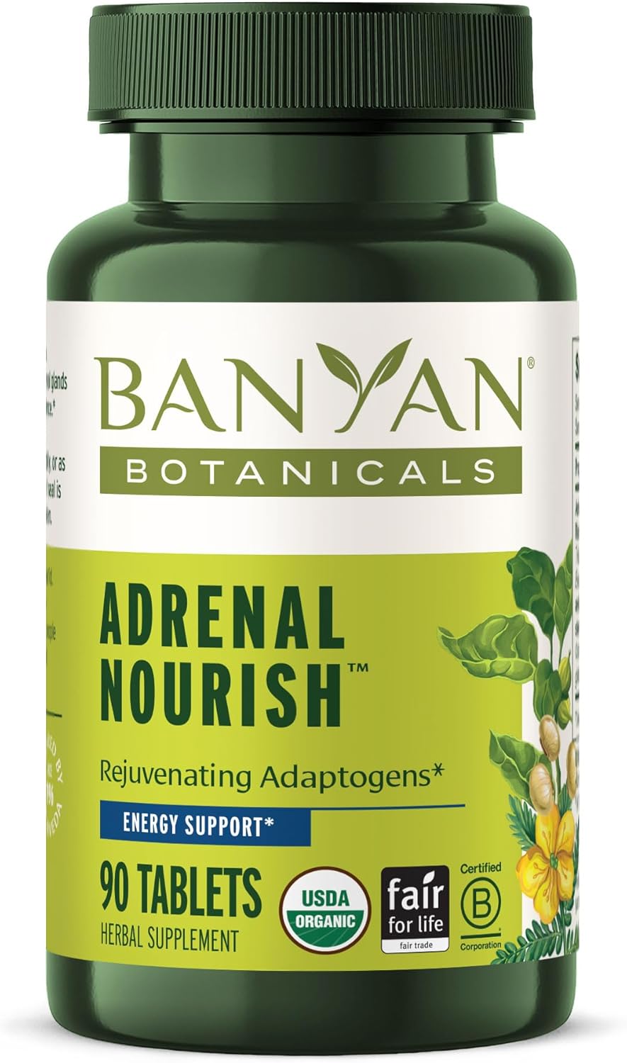 Banyan Botanicals Organic Adrenal Nourish - Cortisol Support & Stress Relief Supplement - Natural Energy & Fatigue Support with Ashwagandha & Adaptogens - 90 Tablets - Non-GMO, Vegan*
