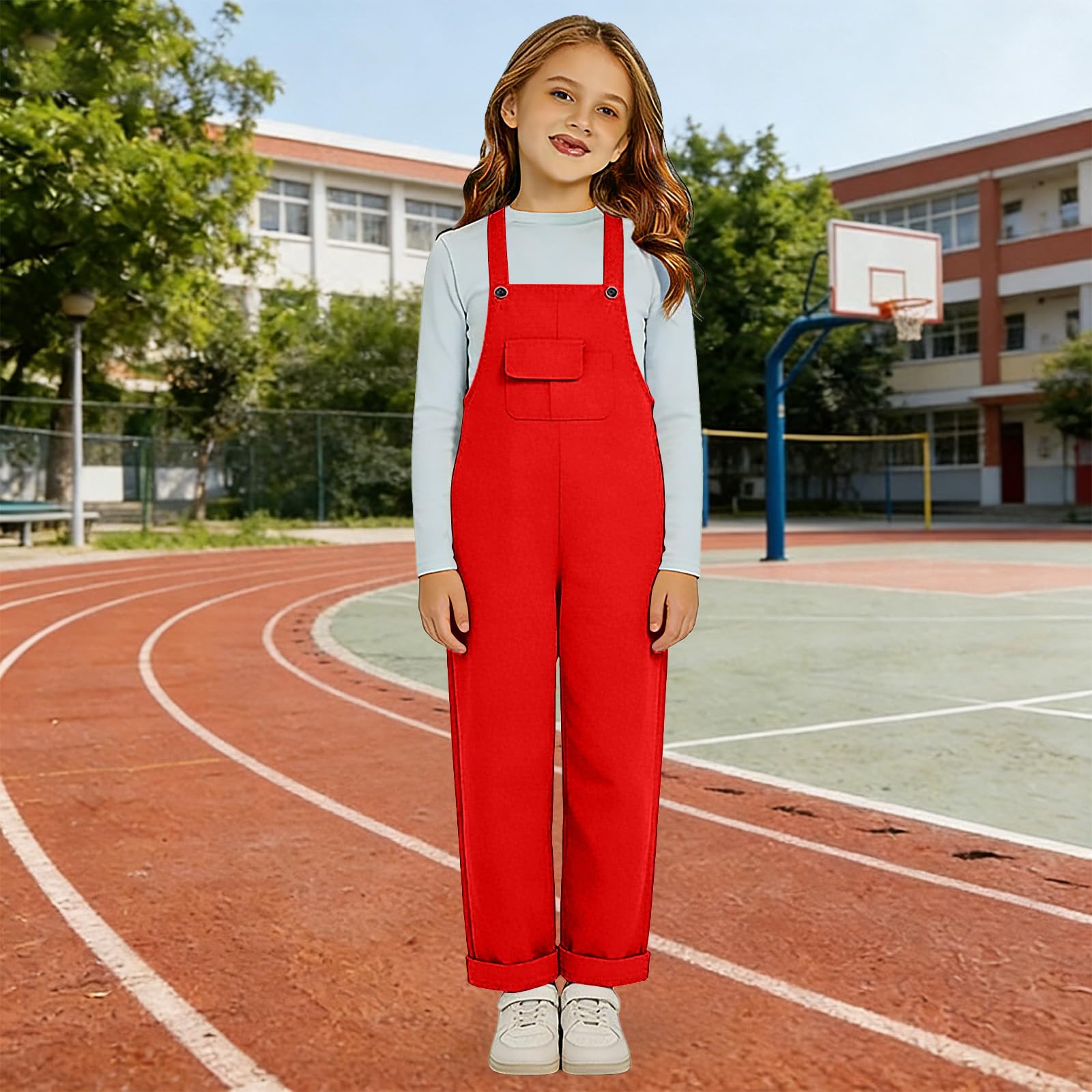 Generico Mono Niña Elegante con Correa Ajustable Pantalones Anchos Algodón Sin Mangas Jumpsuit Bolsillos 3-14 Años