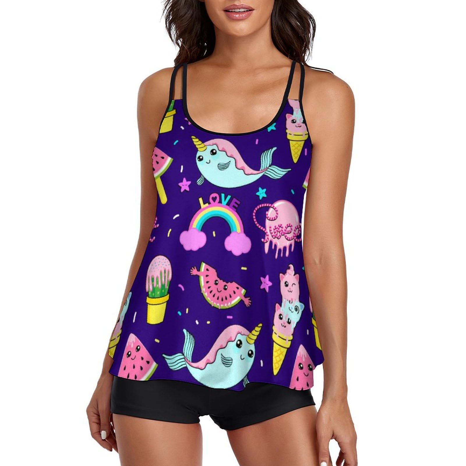 Maillot de Bain Tankini Femme avec Short Bikini Grande Taille Robe de Plage - 8