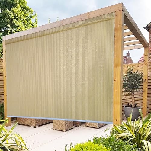 Miniatura 1 de MEANCHEN Persiana enrollable para exteriores, para patio, terraza, porche, balcón, patio trasero (6 x 6 pies, beige)