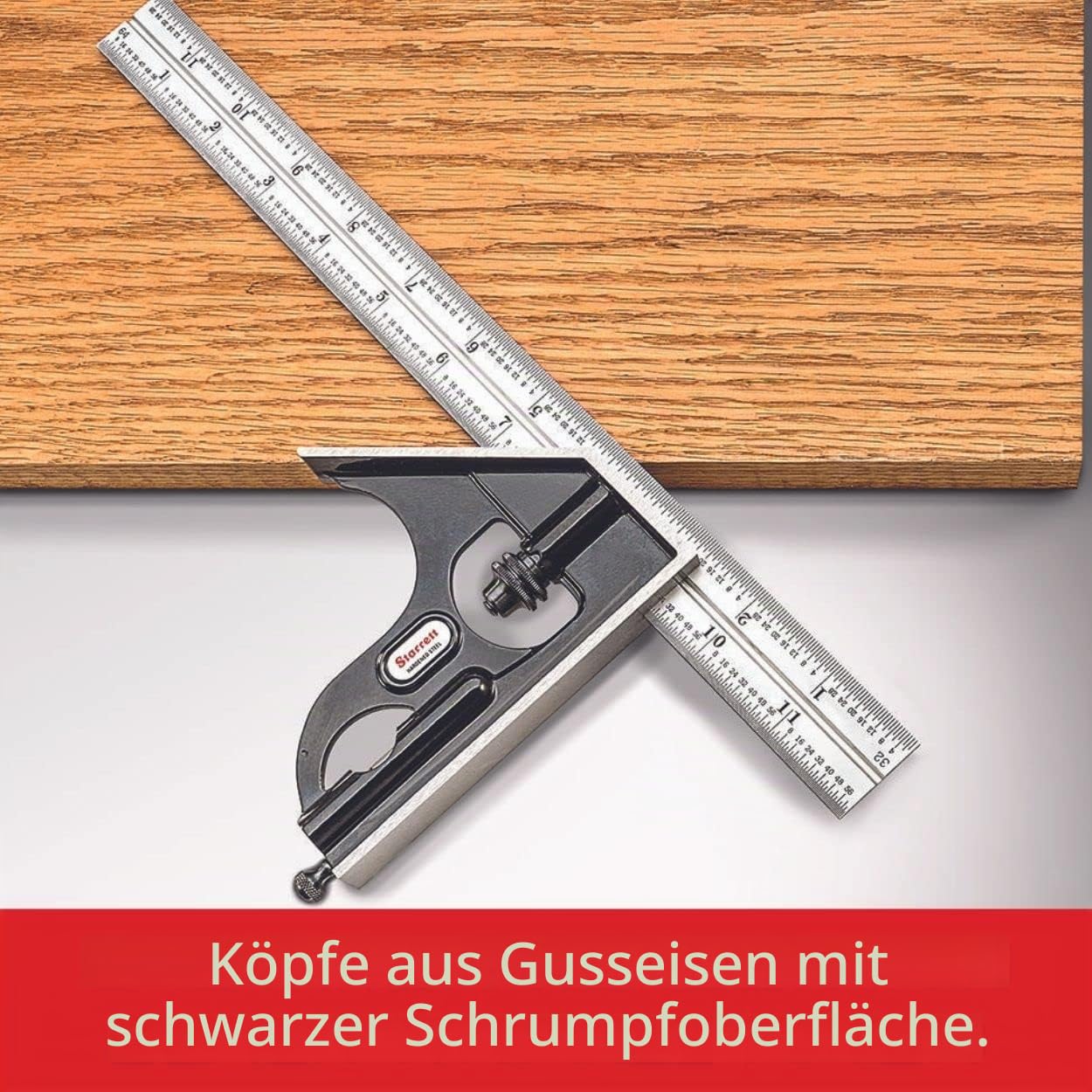 Starrett 11MH-300 Vierkantkopf aus Gusseisen mit normaler Klingenkombination quadratisch, schwarze Faltenoberfläche, Größe 300 mm
