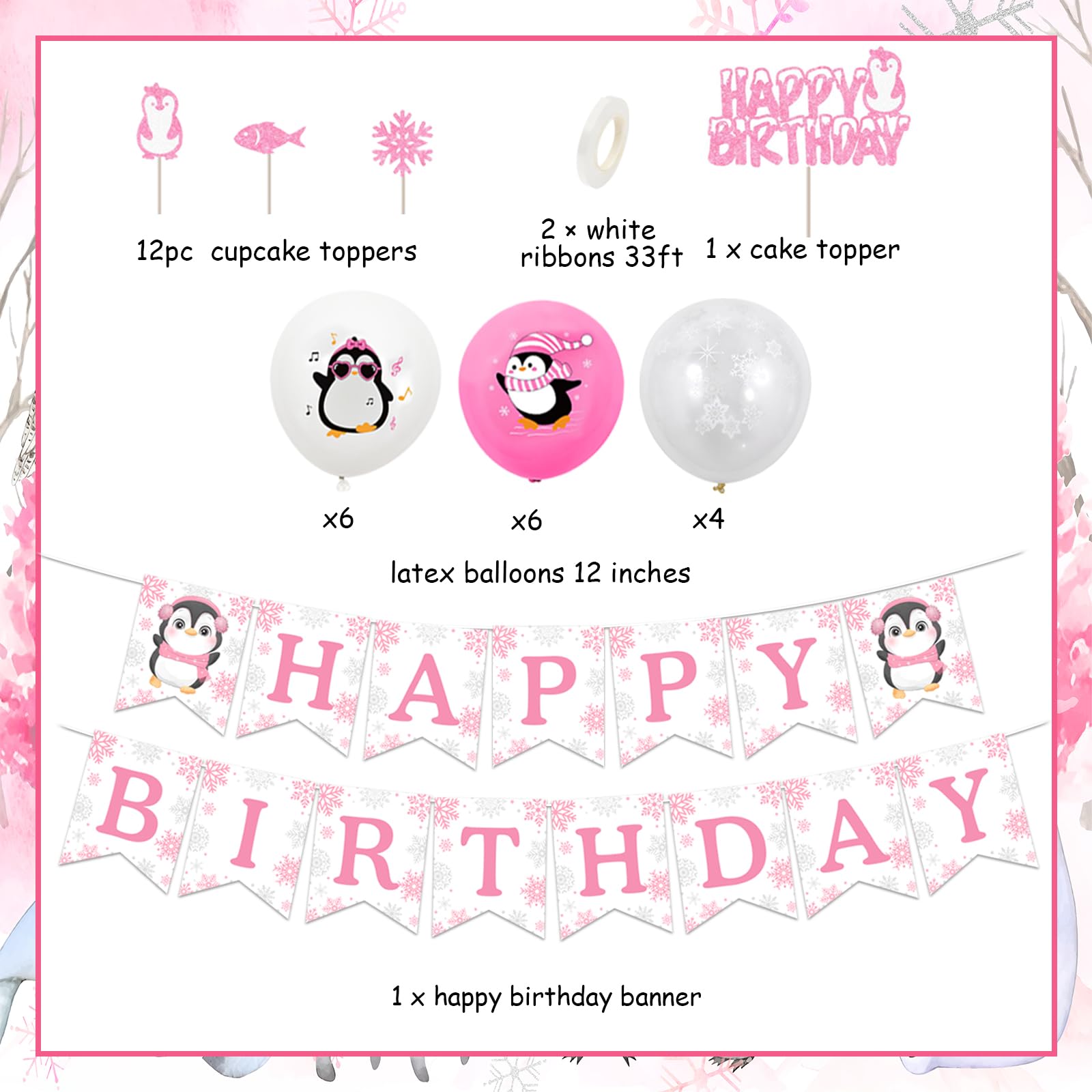 24 Decorazioni Per Torta Pinguino - Topper In Cartone Con Bastoncino Per Compleanno E Baby Shower