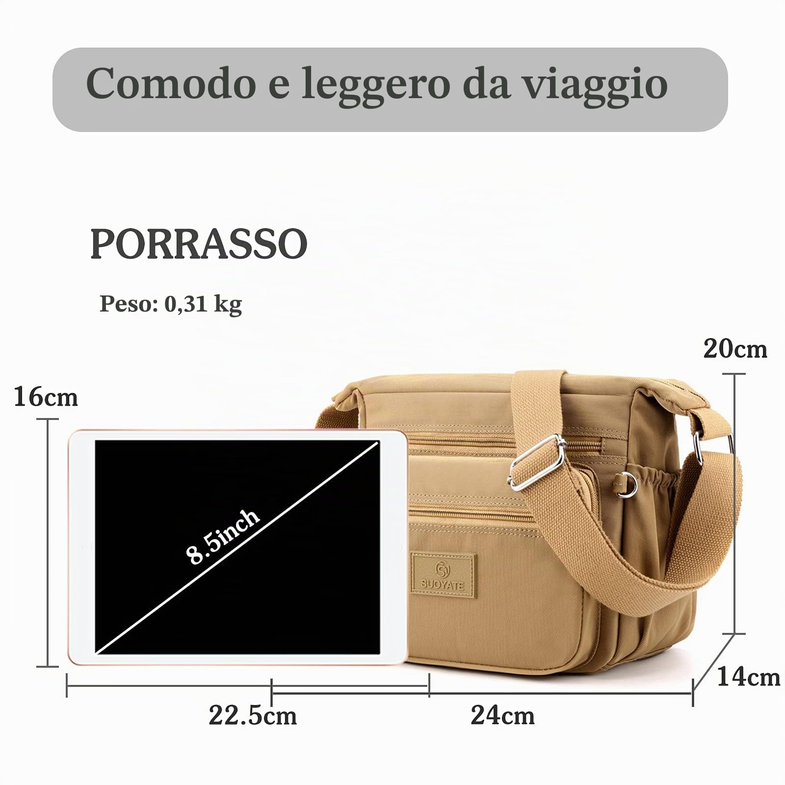 Donna Borsa a Tracolla Casual Borse a Spalla Multitasche Nylon Borsetta Crossbody Bag per Viaggio Escursionismo Uso Quotidiano