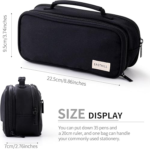 Miniatura 3 de EASTHILL Estuche para lápices de gran capacidad, organizador de bolsa para bolígrafos, bolsa de lona para lápices con asa, suministros escolares