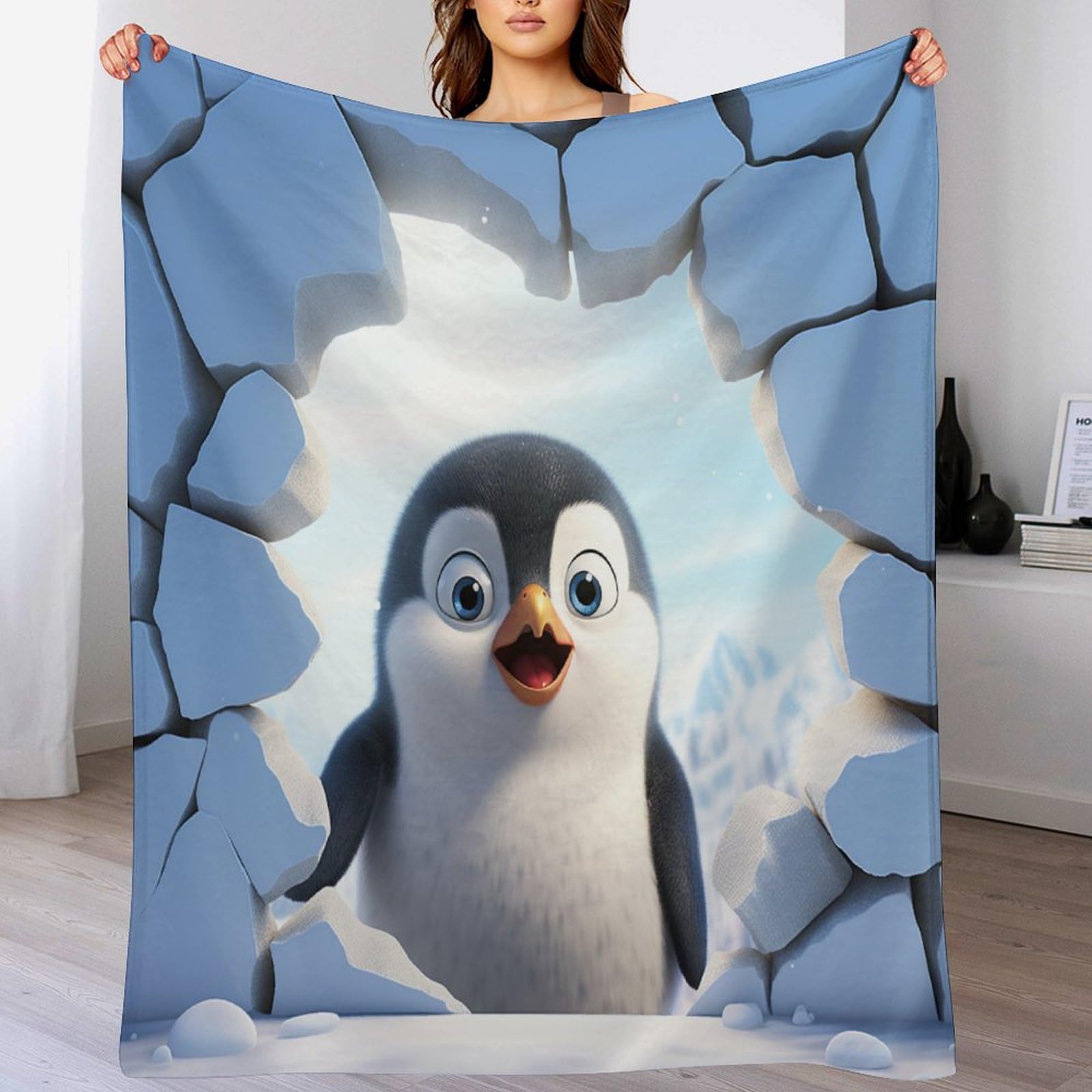 Couverture pingouin en flannel polaire 100x130cm pour canapé