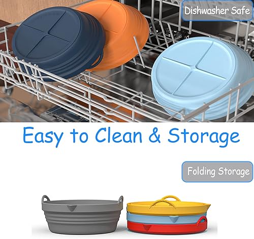 Miniatura 6 de Paquete de 3 forros de silicona para freidora de aire, 8.5 pulgadas para 5T o más grandes, olla reutilizable para freidora de aire redonda, bandeja