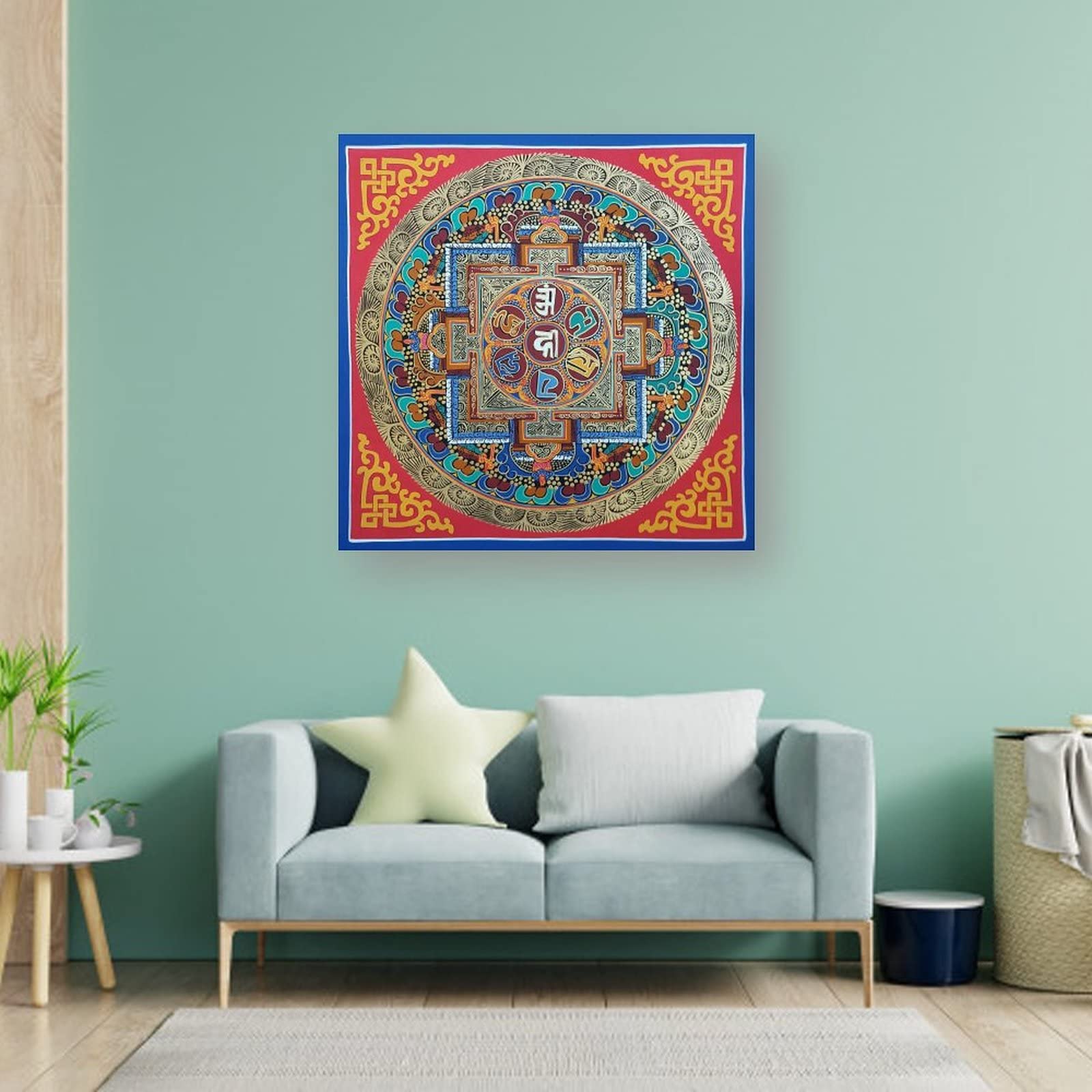 Poster tibetano Om Mane Padme Hum Mandala Buddhismo Religione Meditazione Poster Decorazione per la casa Decorazione da parete Camera da letto Decorativa Estetica 70 x 70 cm