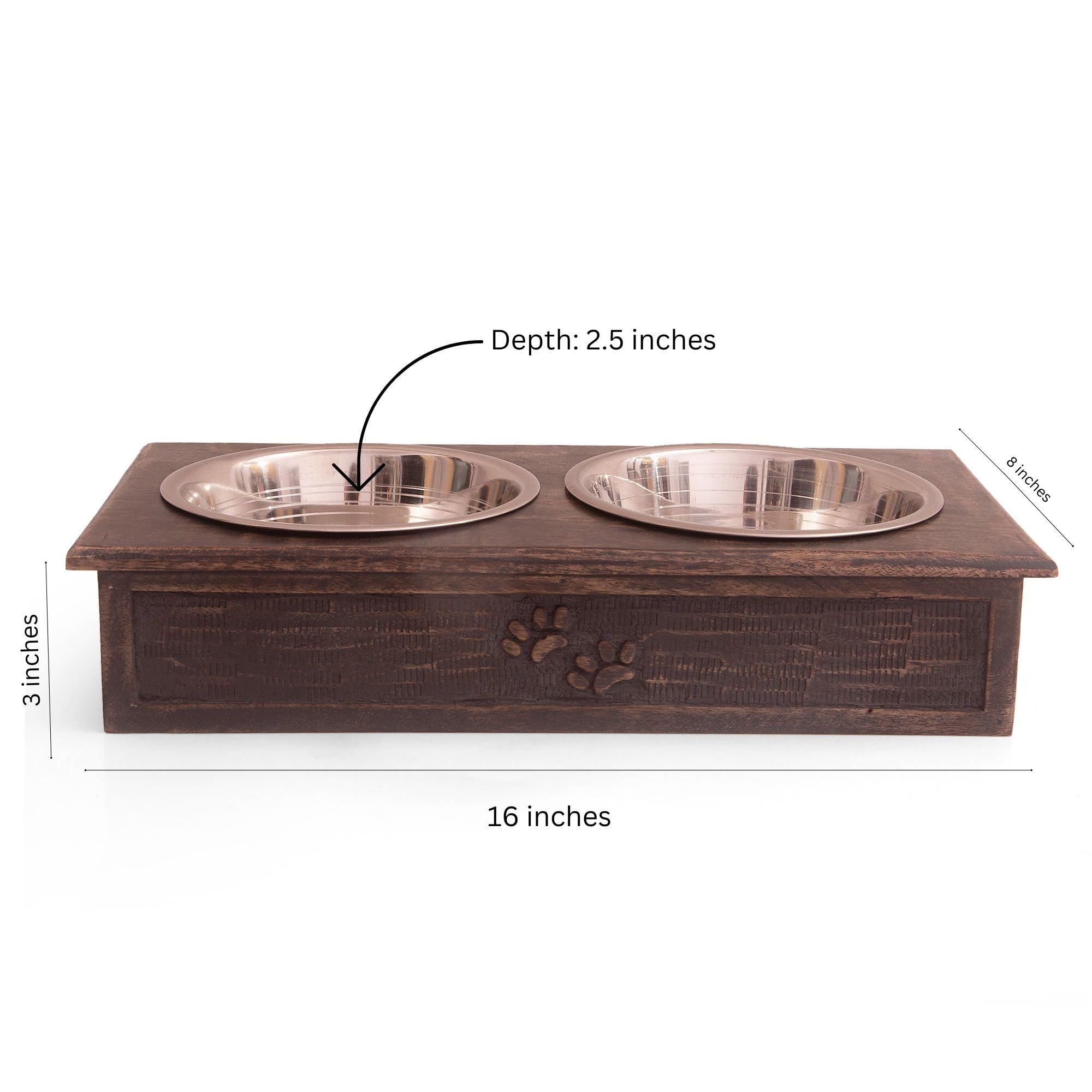 Juego de 2 cuencos de agua y alimentos para perros y mascotas, tazas de metal elevadas de acero inoxidable con soporte de madera de alta calidad, resistente a la corrosión, alimentos secos y húmedos