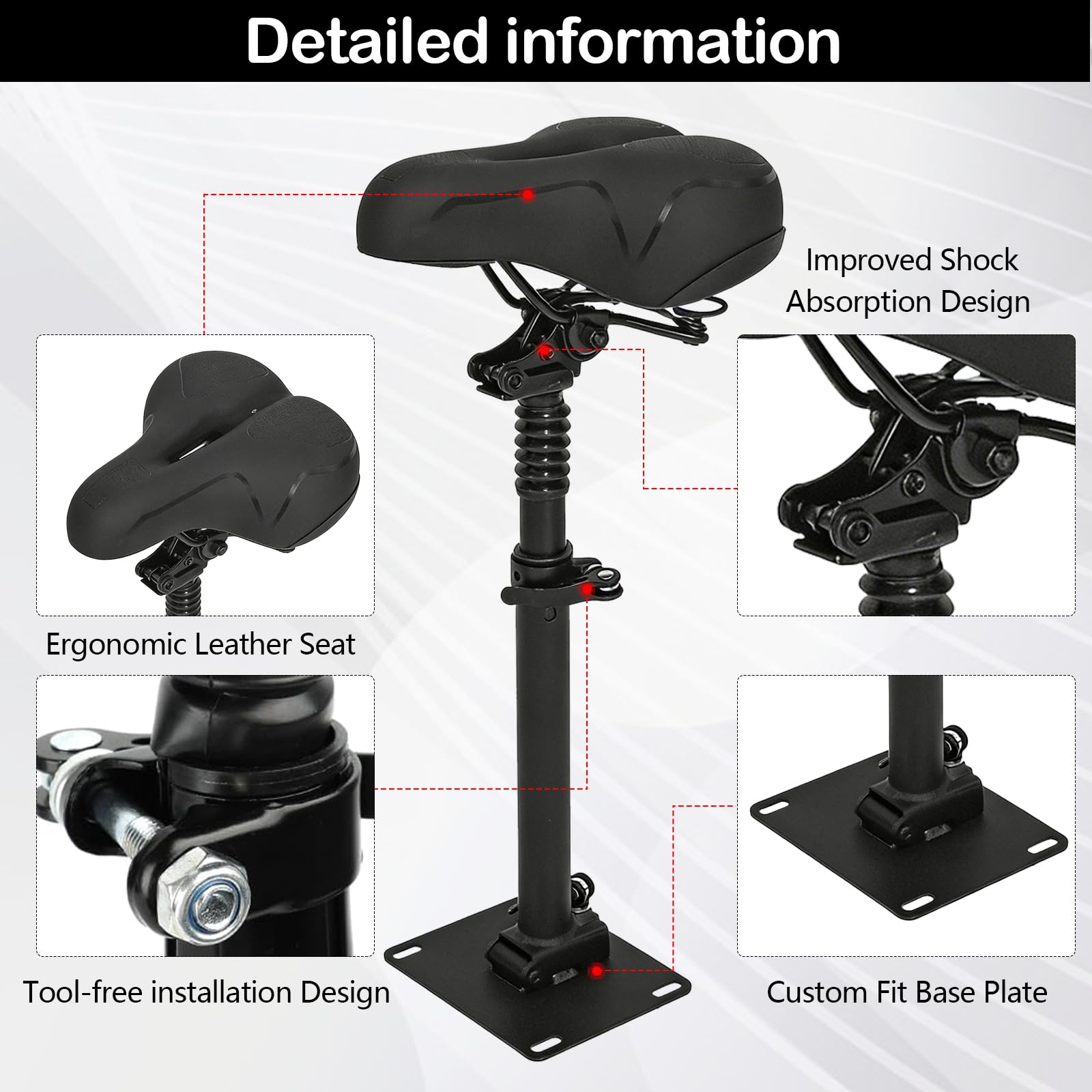 Składane siedzisko do skutera elektrycznego z regulacją wysokości, kompatybilne z Segway Ninebot F3/E3/E3Pro, wysokość siedziska 45-65 cm, amortyzujące siedzisko, przenośny pasek na ramię i paski